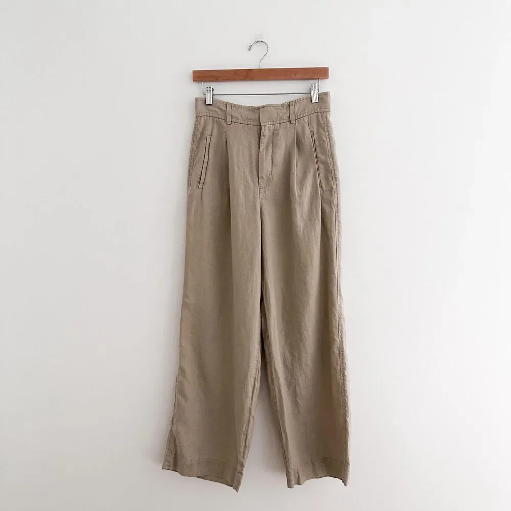 Everlane 100% Linen Wide Leg Pants Oatmeal Beige Linen Trouser Size 4